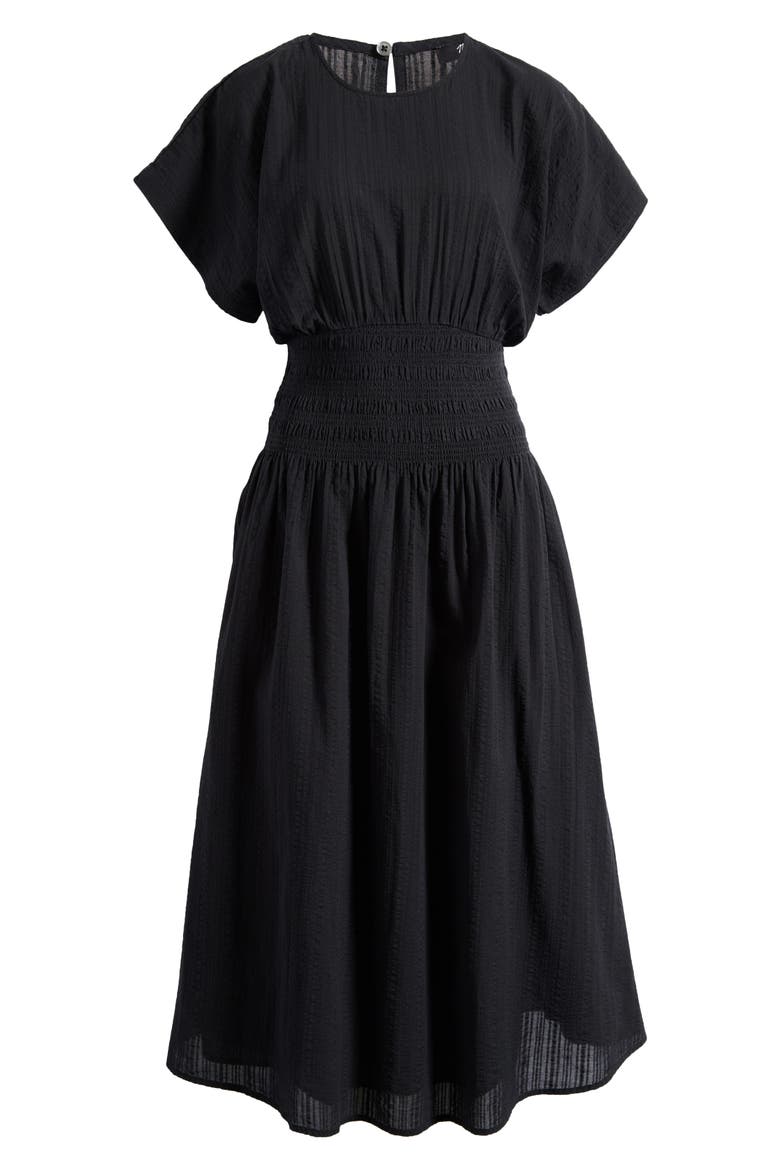 Stripe Smocked Waist Seersucker Dress, Alternate, color, TRUE BLACK