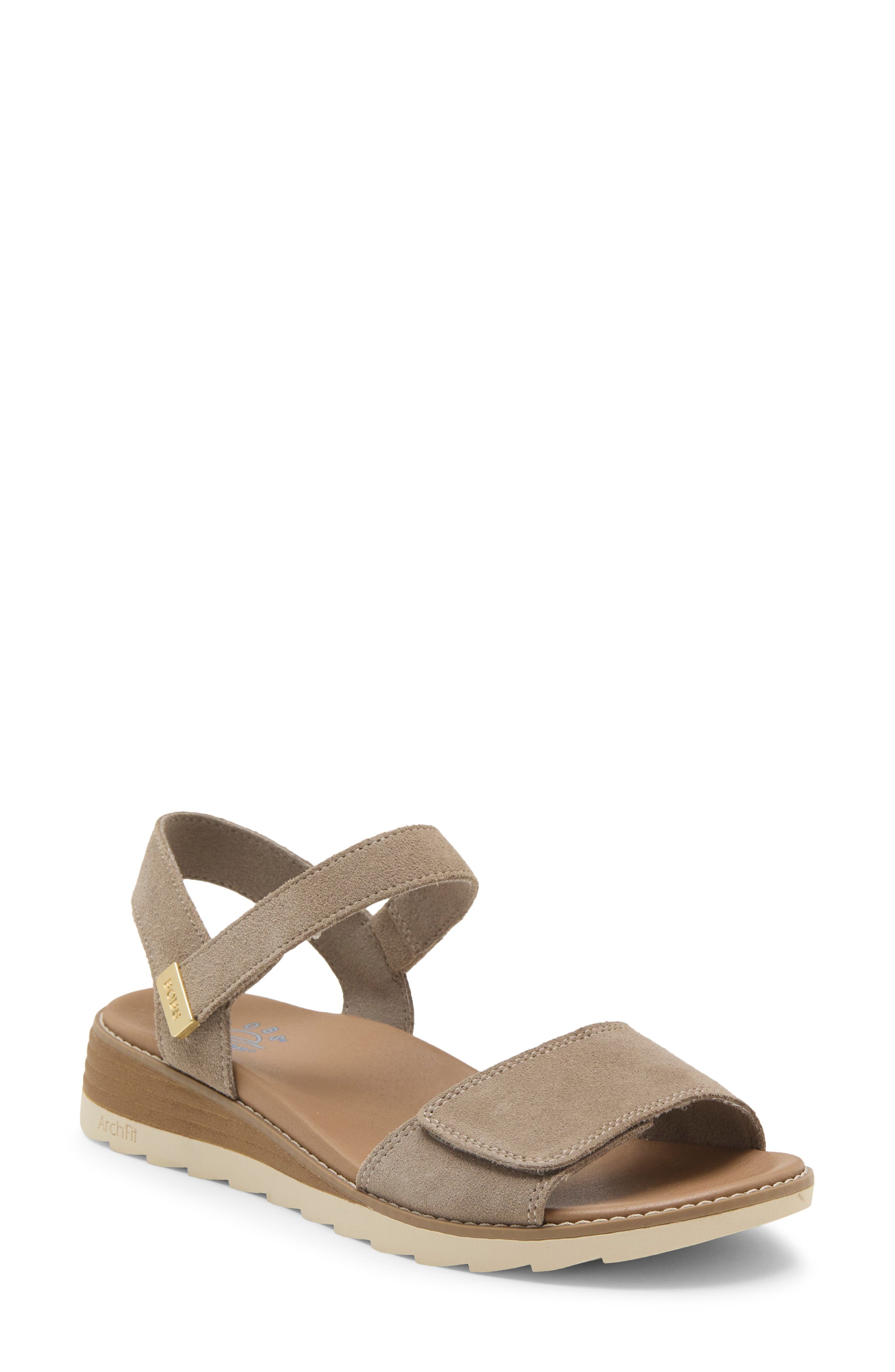 Oasis Daisy St Leather Wedge Sandal, Main, color, TAUPE