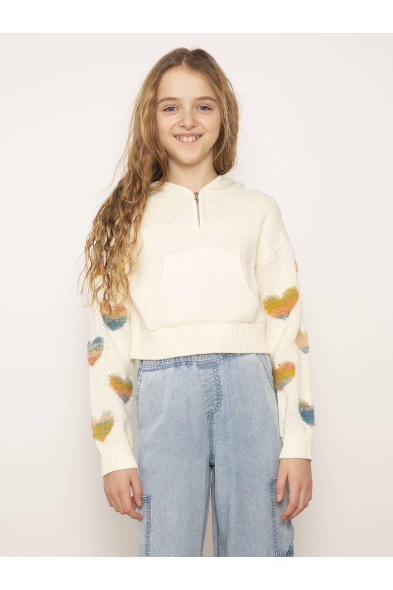 Janna Textured Hearts Hoodie, Main, color, IVORY