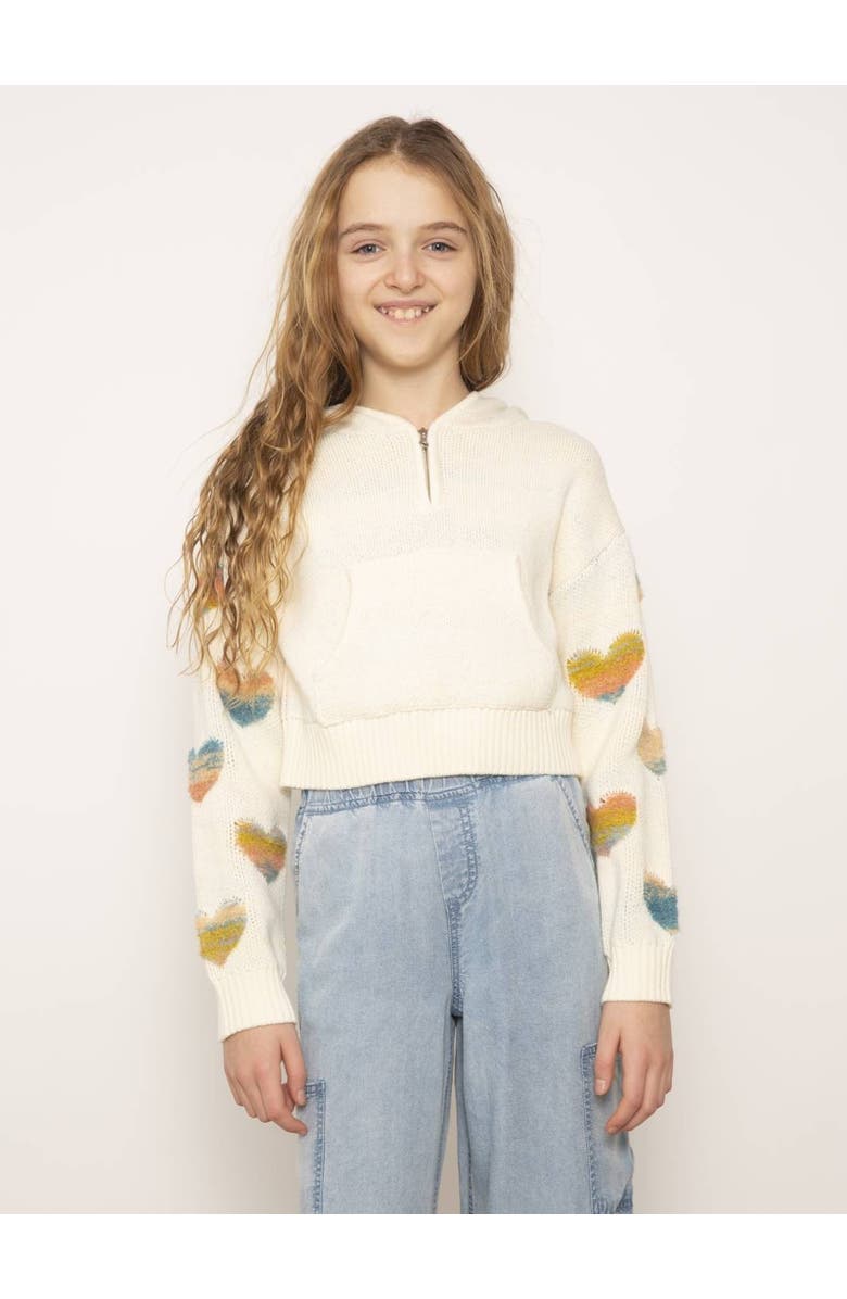 Central Park West Janna Textured Hearts Hoodie, Main, color, Ivory