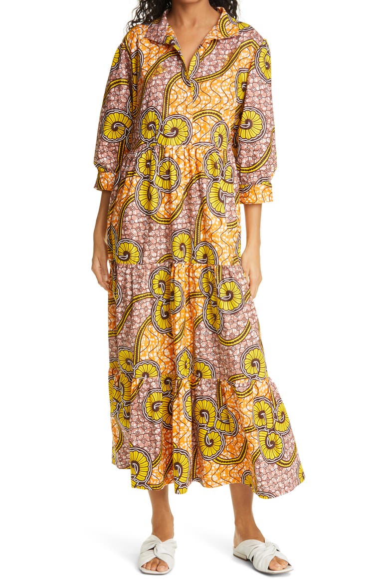 Sophisticate Print Tiered Dress (Limited Edition) (Nordstrom Exclusive), Main, color, GOLDEN AND ROSE TAUPE