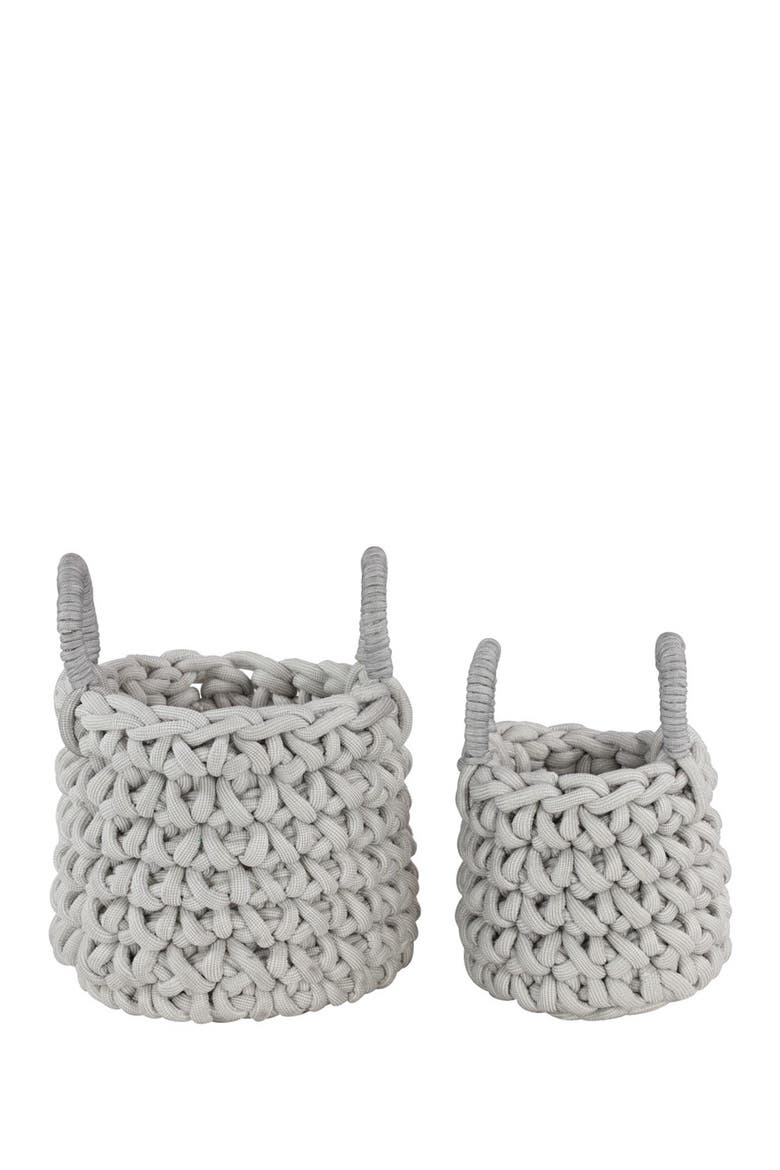 Gray Fabric Coastal Storage Basket with Handles - Set of 2, Main, color, GREY