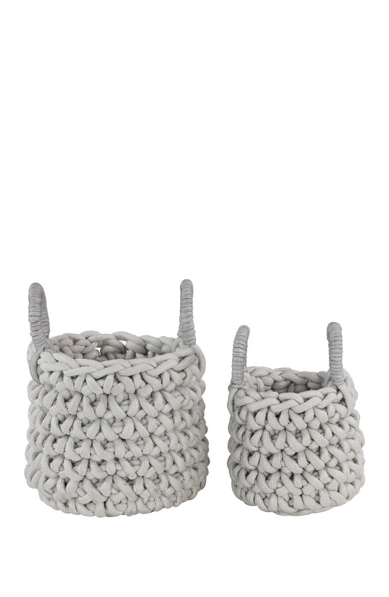COSMO BY COSMOPOLITAN Gray Fabric Coastal Storage Basket with Handles - Set of 2, Main, color, Grey