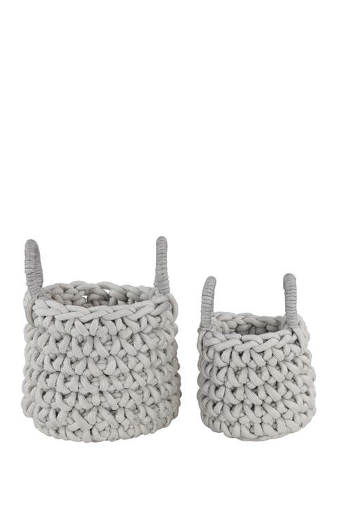 Gray Fabric Coastal Storage Basket with Handles - Set of 2