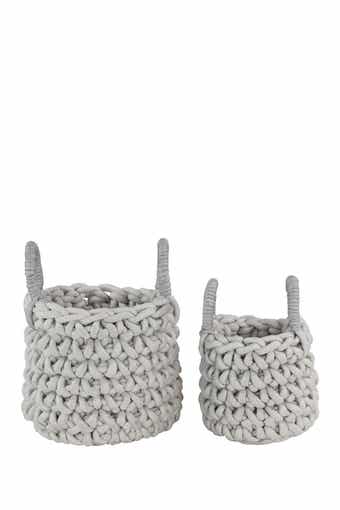 COSMO BY COSMOPOLITAN Gray Fabric Coastal Storage Basket with Handles - Set of 2