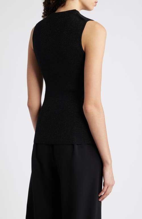Hugo Boss Boss Fusoni Metallic Mock Neck Sleeveless Rib Sweater In Black Lurex