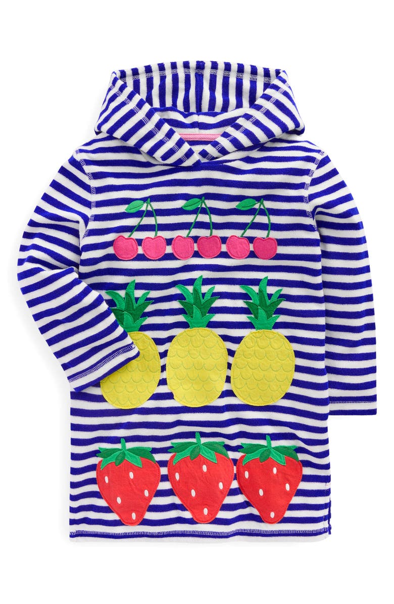 Mini Boden Kids' Mara Stripe Fruit Appliqué Terry Cloth Cover-Up Tunic, Main, color, 