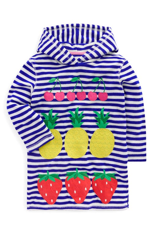 Mini Boden Kids' Mara Stripe Fruit Appliqué Terry Cloth Cover-up Tunic