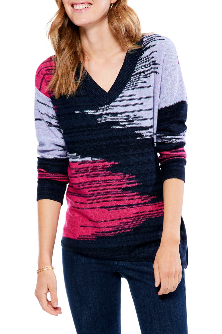 Vivid Vibes Space Dye V-Neck Sweater, Main, color, INDIGO MULTI