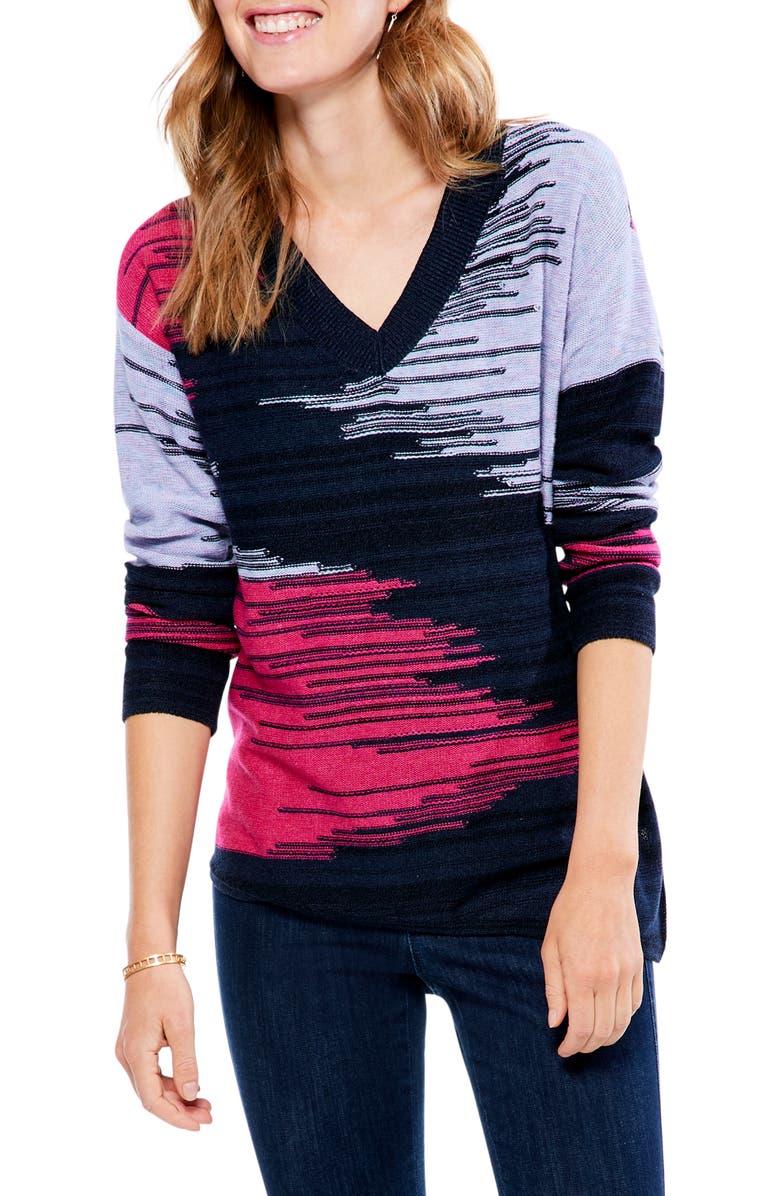 NIC+ZOE Vivid Vibes Space Dye V-Neck Sweater, Main, color,