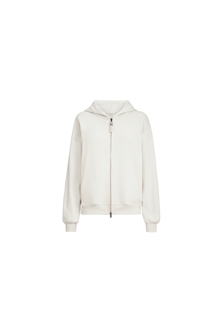 Cotton smooth French terry topwear with shiny zipper pull, Alternate, color, Milk