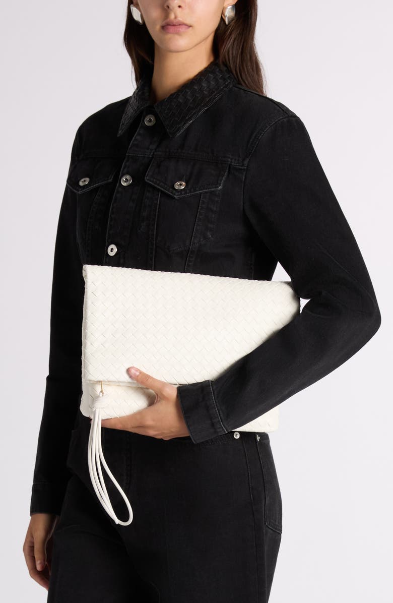 Bottega Veneta Intrecciato Leather Pouch Clutch, Alternate, color, Alabaster-Brass
