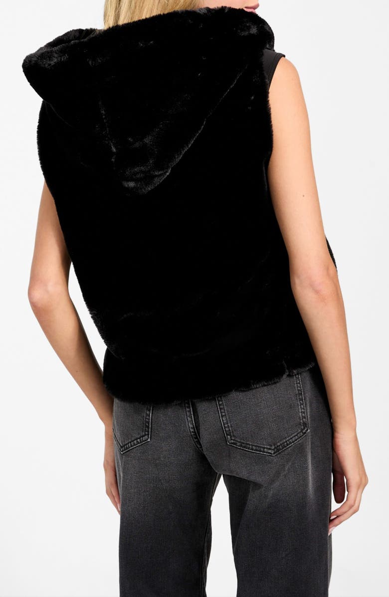 GUESS Sophy Hooded Faux Fur Vest, Alternate, color, Black