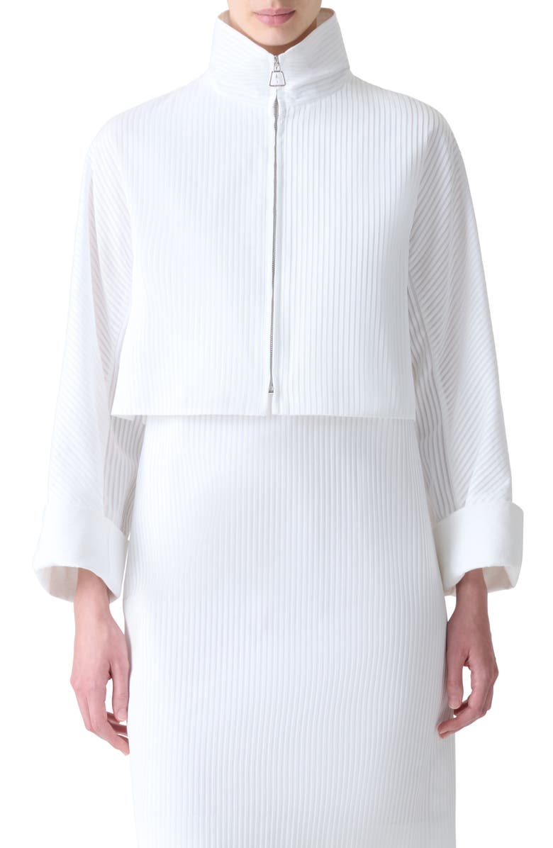 Akris Mimi Pleated Cotton Voile Crop Jacket, Main, color, White