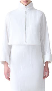 Akris Mimi Pleated Cotton Voile Crop Jacket