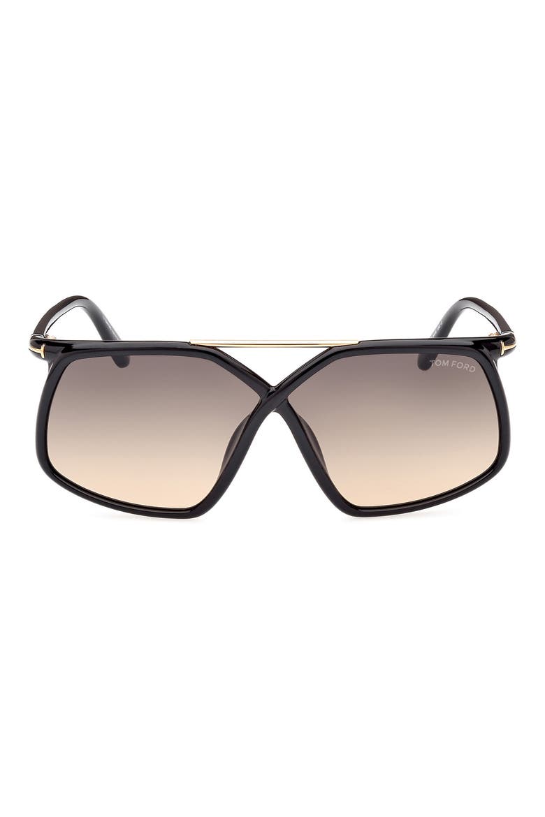 Meryl 64mm Gradient Polarized Oversize Square Sunglasses, Main, color, SHINY BLACK GOLD / SMOKE SAND