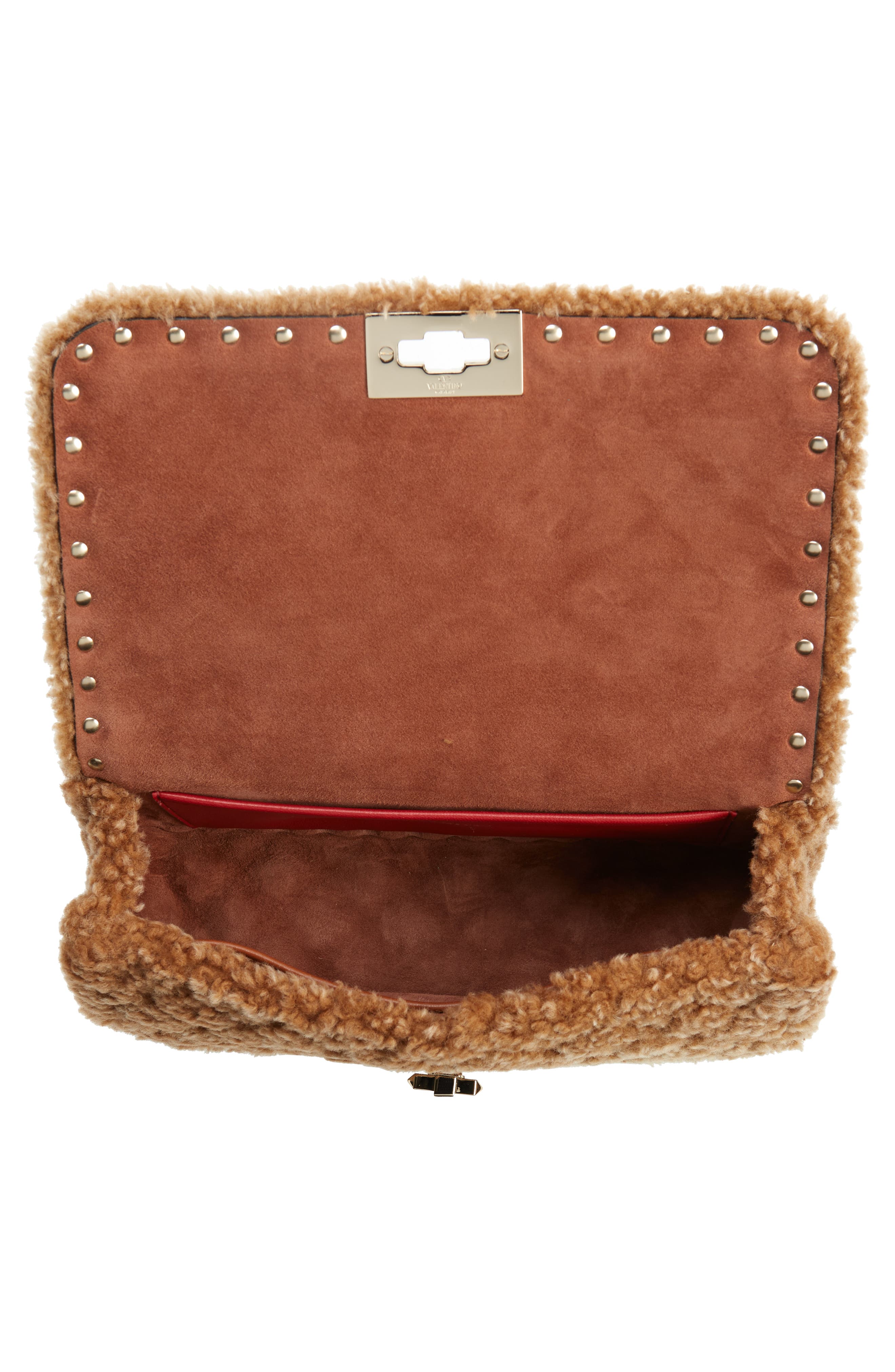 Valentino Garavani Rockstud Spike Genuine Shearling Shoulder Bag, Alternate, color, 