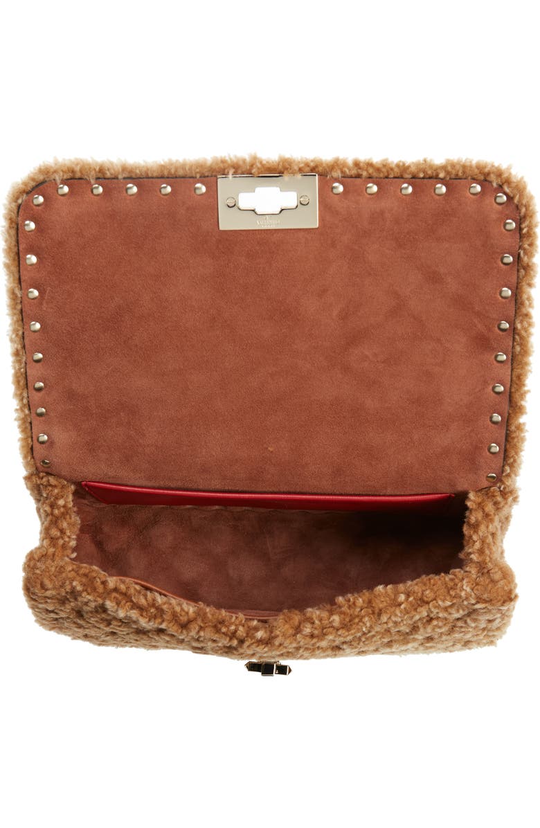 Valentino Garavani Rockstud Spike Genuine Shearling Shoulder Bag, Alternate, color,