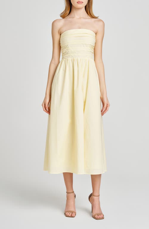 Wayf Sammie Pleat Strapless Stretch Cotton Sundress In Straw Yellow