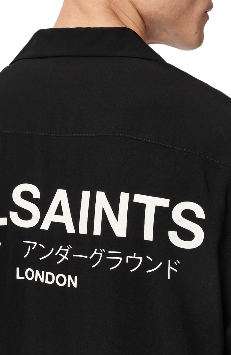 AllSaints Underground Logo Graphic Camp Shirt, Alternate, color,