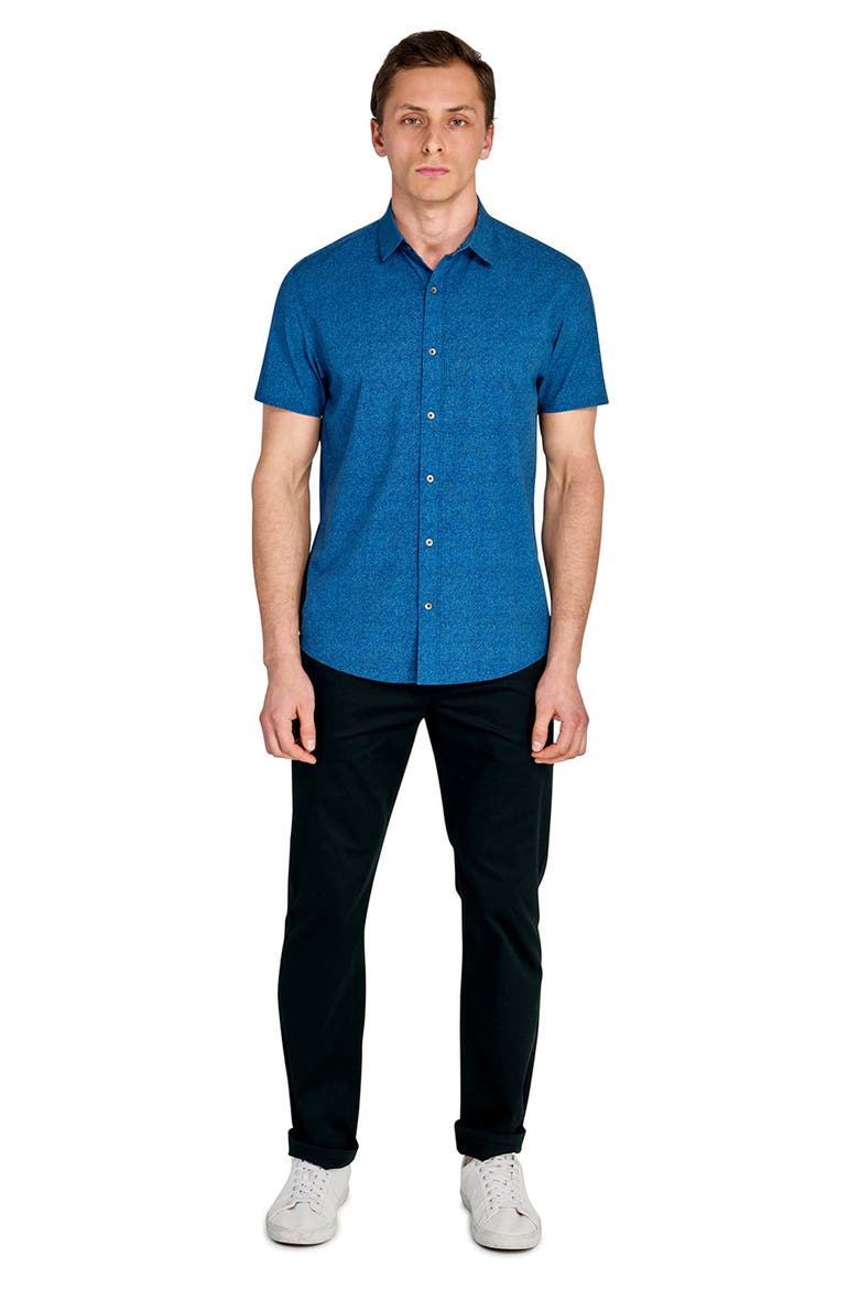 Trim Fit Short Sleeve Performance Button-Up Shirt, Alternate, color, BLUE