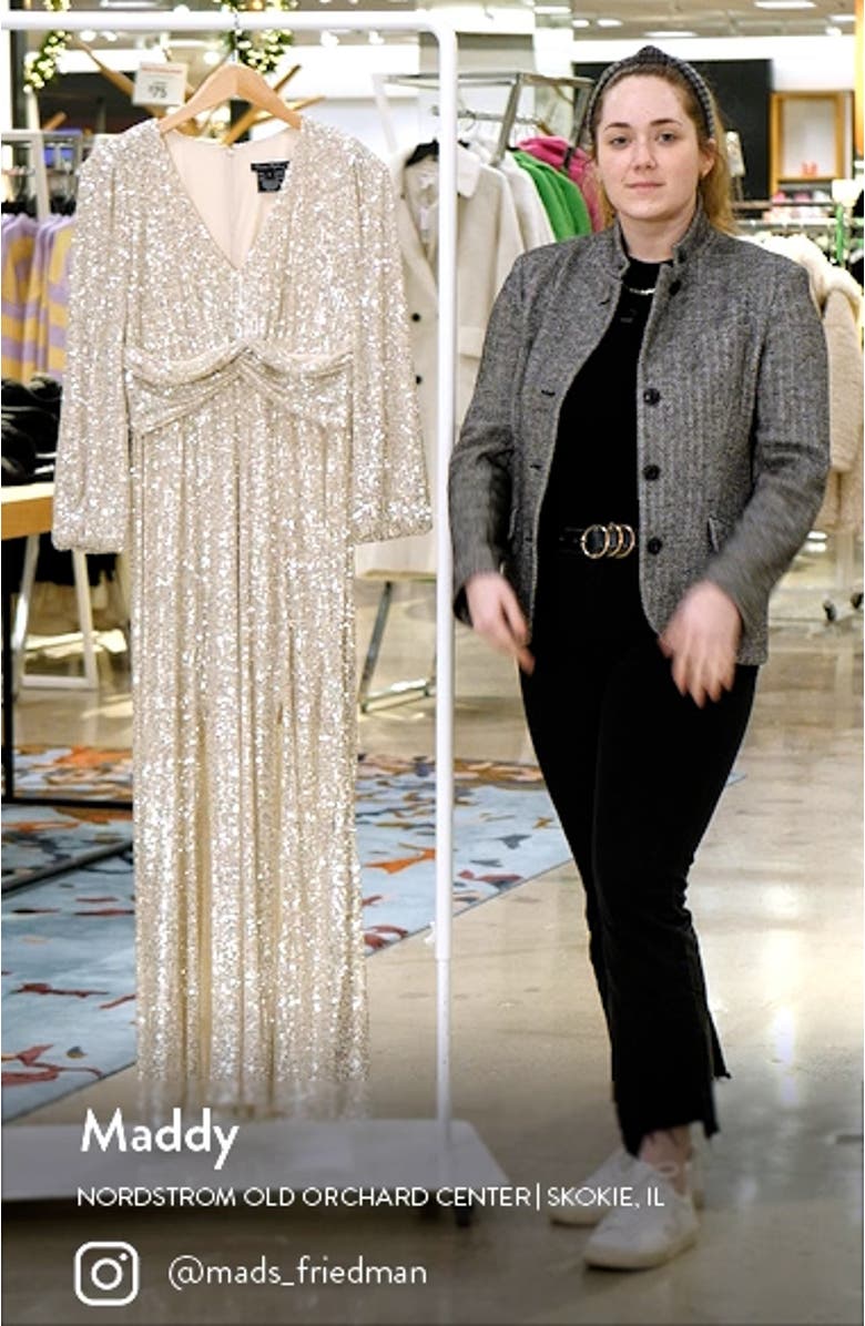 Sequin Long Sleeve A-Line Gown, sales video thumbnail