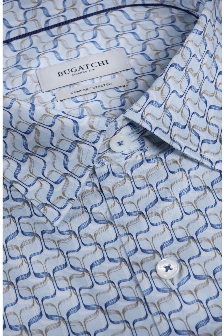 Julian Shaped Fit Geometric Wave Print Stretch Cotton Button-Up Shirt, Alternate, color, HAZY BLUE