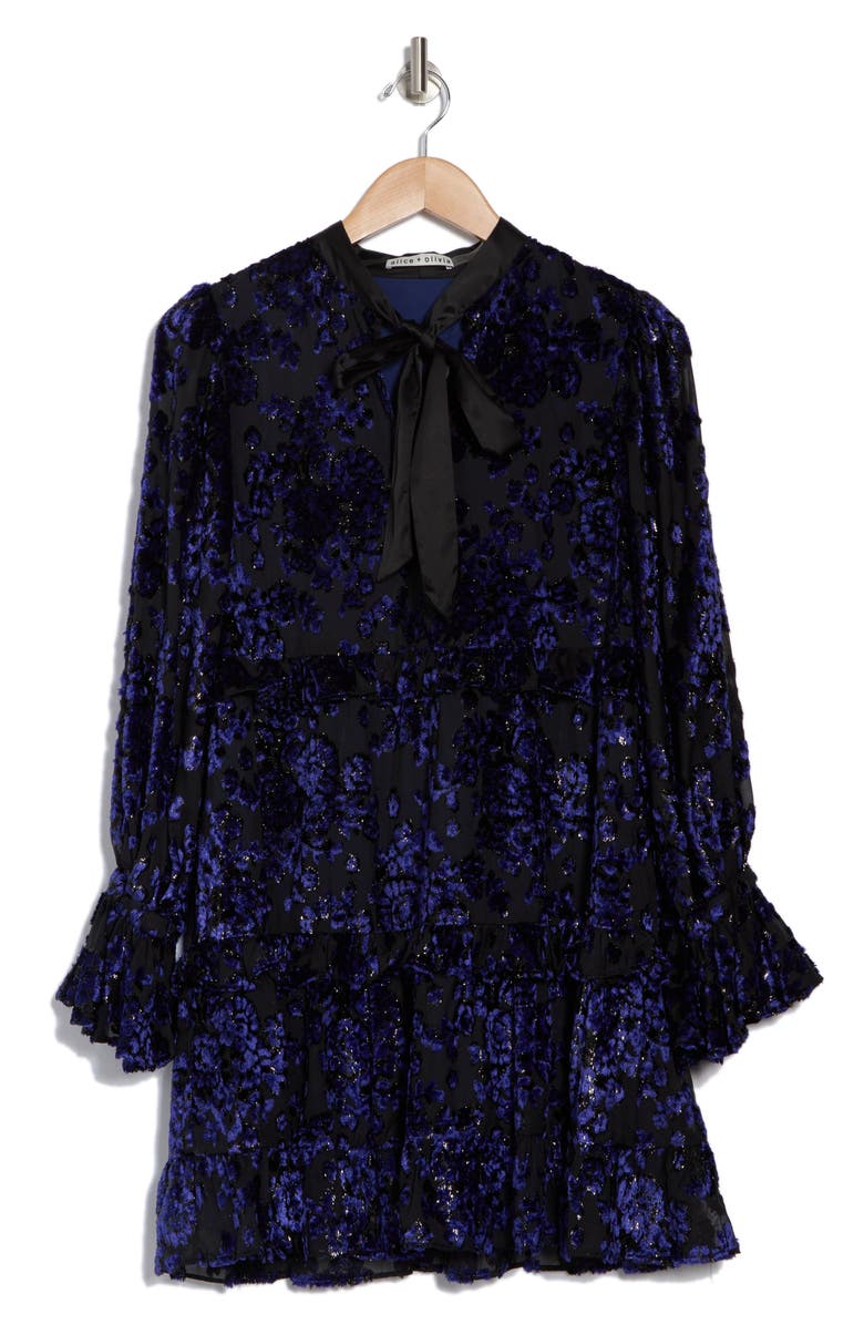 Moranne Long Sleeve Burnout Velvet Shift Dress