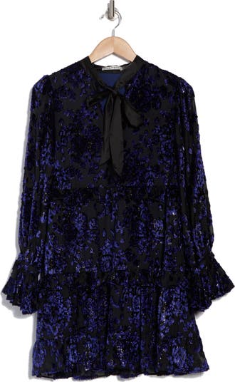 Moranne Long Sleeve Burnout Velvet Shift Dress