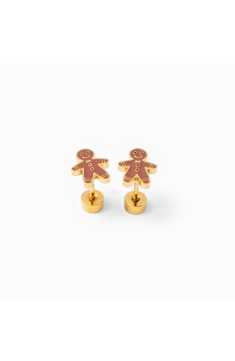 Pip Pop Gingerbread Man Stud Earrings, Alternate, color, Brown