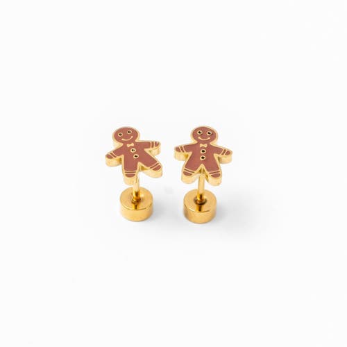 Pip Pop Gingerbread Man Stud Earrings In Gold