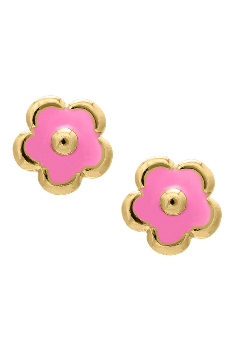 14k Gold Flower Earrings, Alternate, color, GOLD