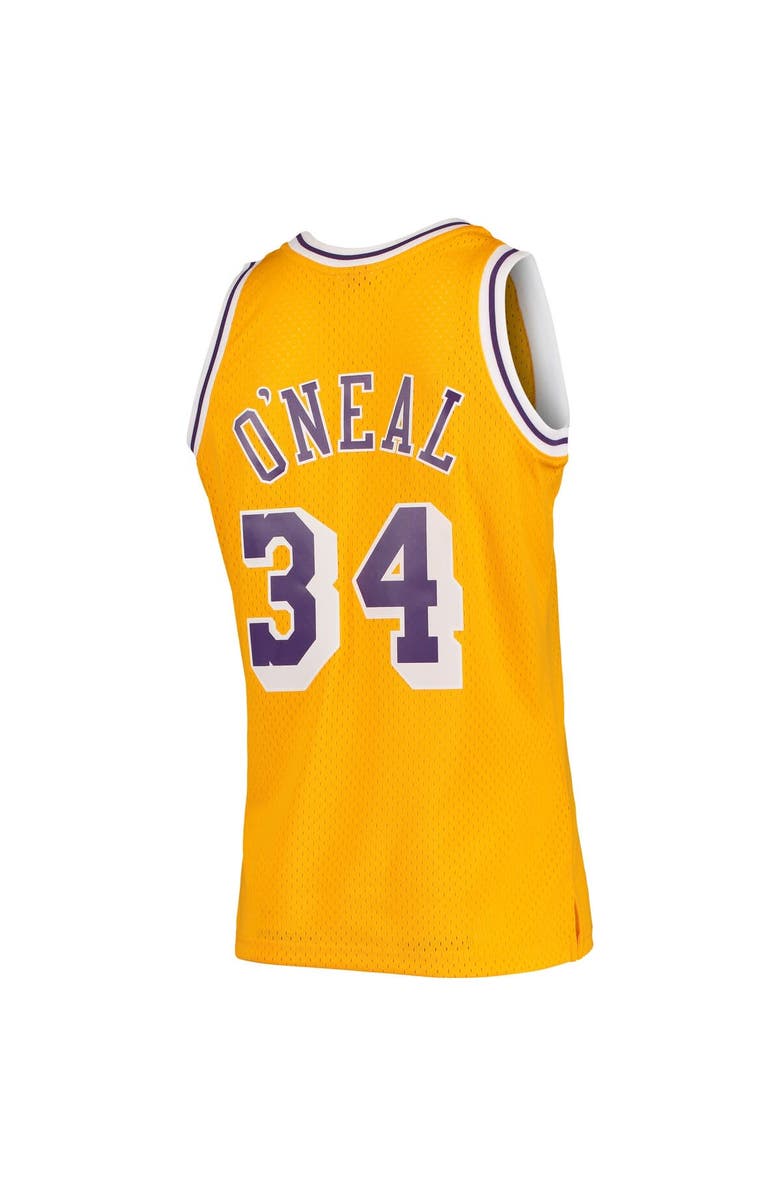 Mitchell & Ness Men's Mitchell & Ness Shaquille O'Neal Gold Los Angeles Lakers 1996/97 Hardwood Classics Swingman Jersey, Alternate, color, Gold