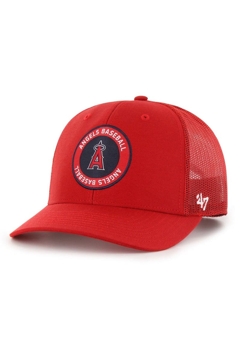 Men's '47 Red Los Angeles Angels Unveil Trucker Adjustable Hat, Main, color, Red