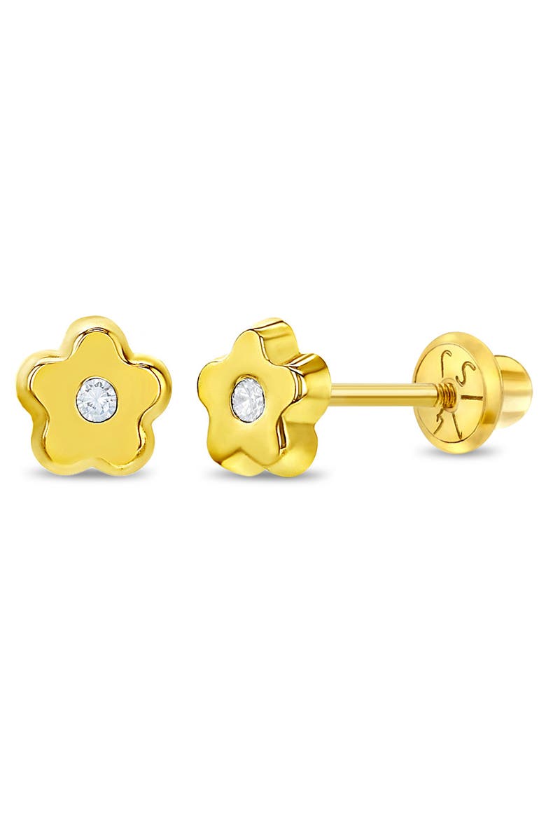 14k Jeweled Flower Earrings, Main, color, Gold