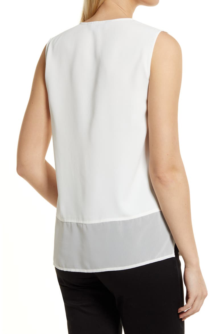 Sheer Hem Crêpe de Chine Sleeveless Top, Alternate, color, WHITE