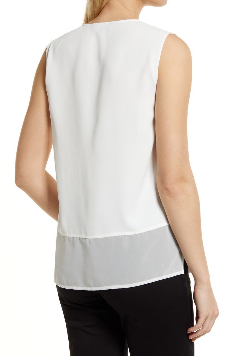 Ming Wang Sheer Hem Crêpe de Chine Sleeveless Top, Alternate, color, White