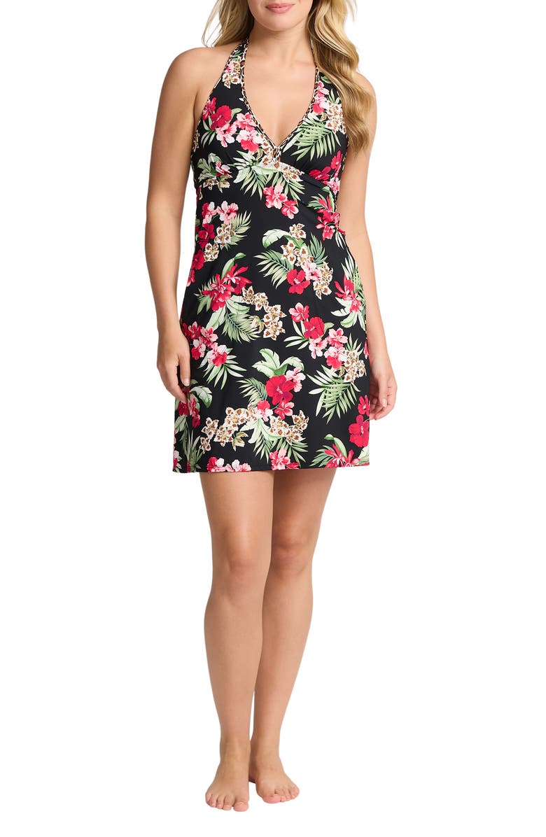 Tommy Bahama Lily Cat Halter Neck Cover-Up Spa Minidress, Main, color, 