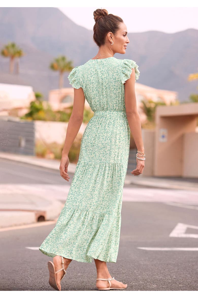 Flutter Sleeve Maxi Dress, Alternate, color, Green Patterned