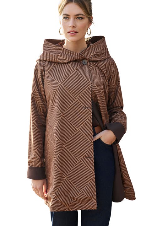 Jessica London Reversible A-line Raincoat In Brown