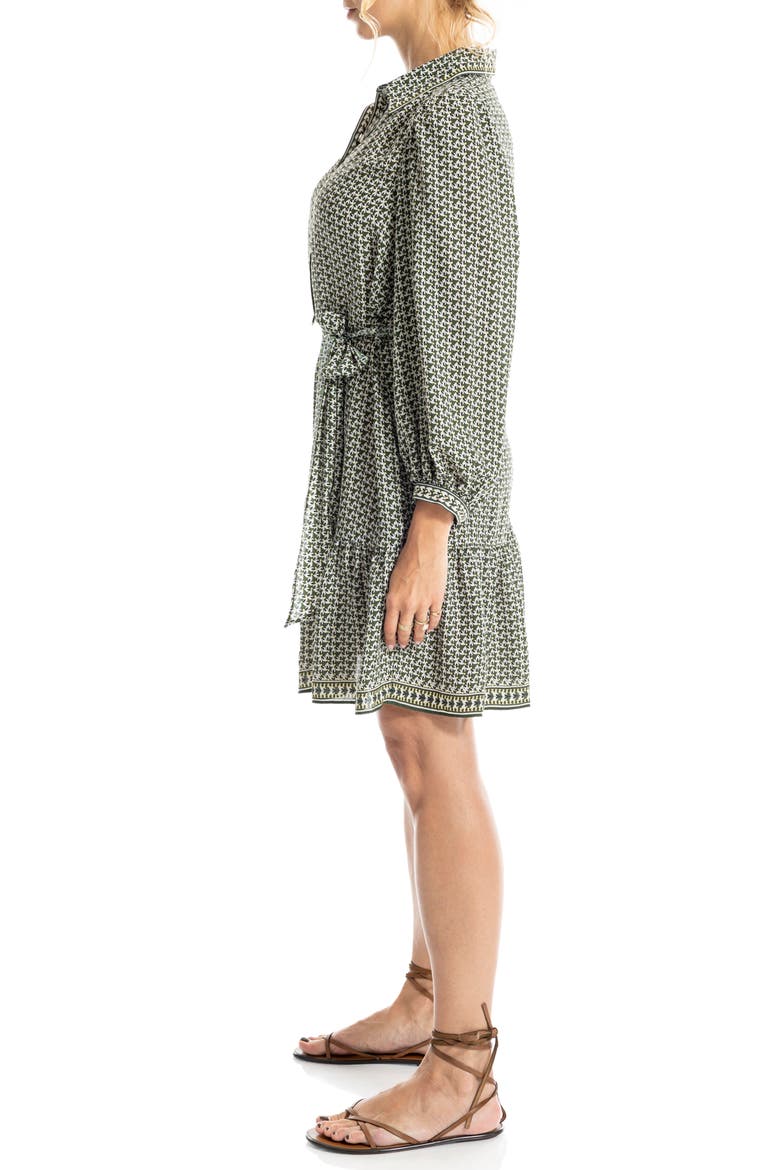 Long Sleeve Button Front Crepe Dress, Alternate, color, CYPRESS/NAVY SMALL FLUTTERS WALTZ