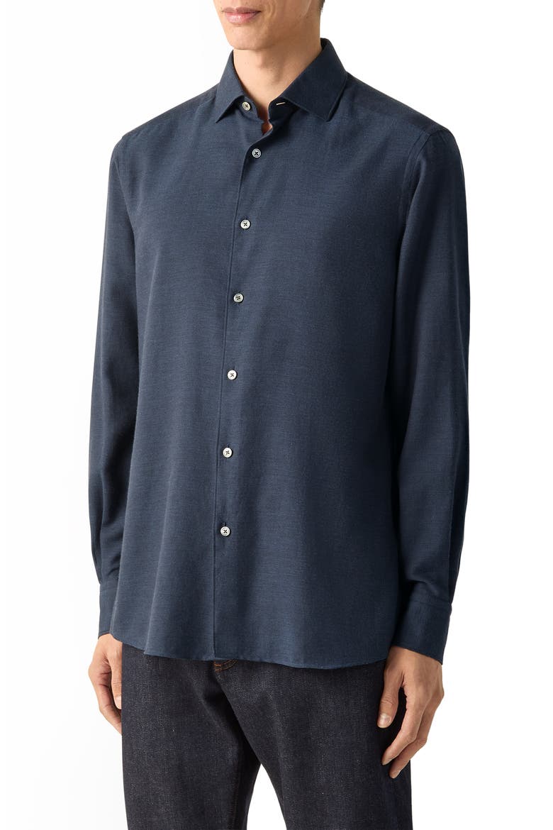 Cashco Cashmere & Cotton Button-Up Shirt, Main, color, BLUE