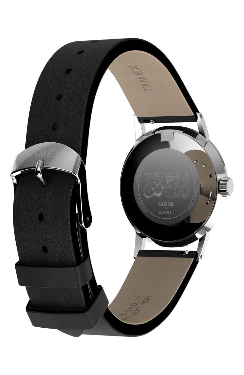 Timex<sup>®</sup> Peanuts<sup>®</sup> x Timex Marlin<sup>®</sup> Pickleball 38mm Leather Strap Watch, Alternate, color, White/ Silver-Tone