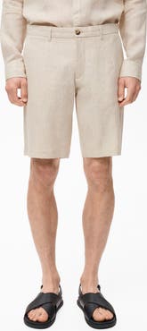 MANGO Slim Fit Linen Bermuda Shorts