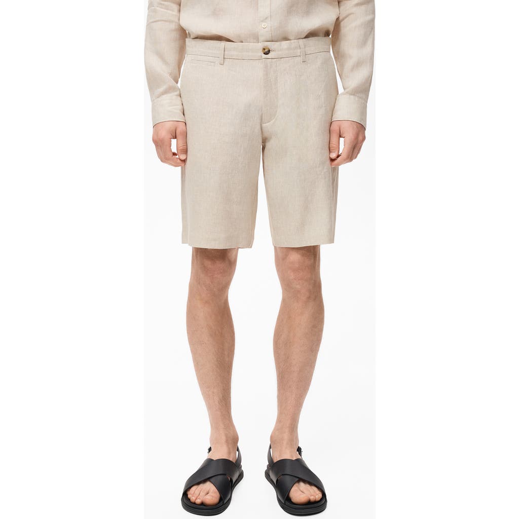 Mango Slim Fit Linen Bermuda Shorts In Nude