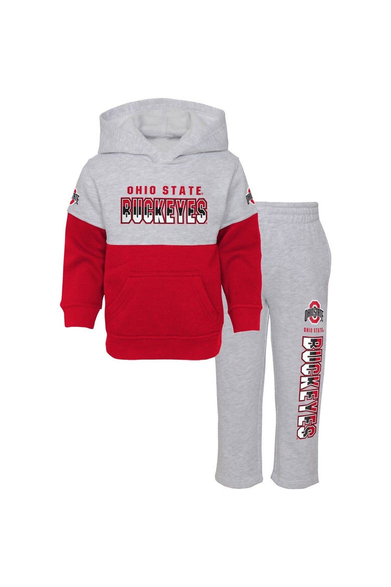 Toddler Heather Gray/Scarlet Ohio State Buckeyes Playmaker Pullover Hoodie & Pants Set, Alternate, color, Heather Gray