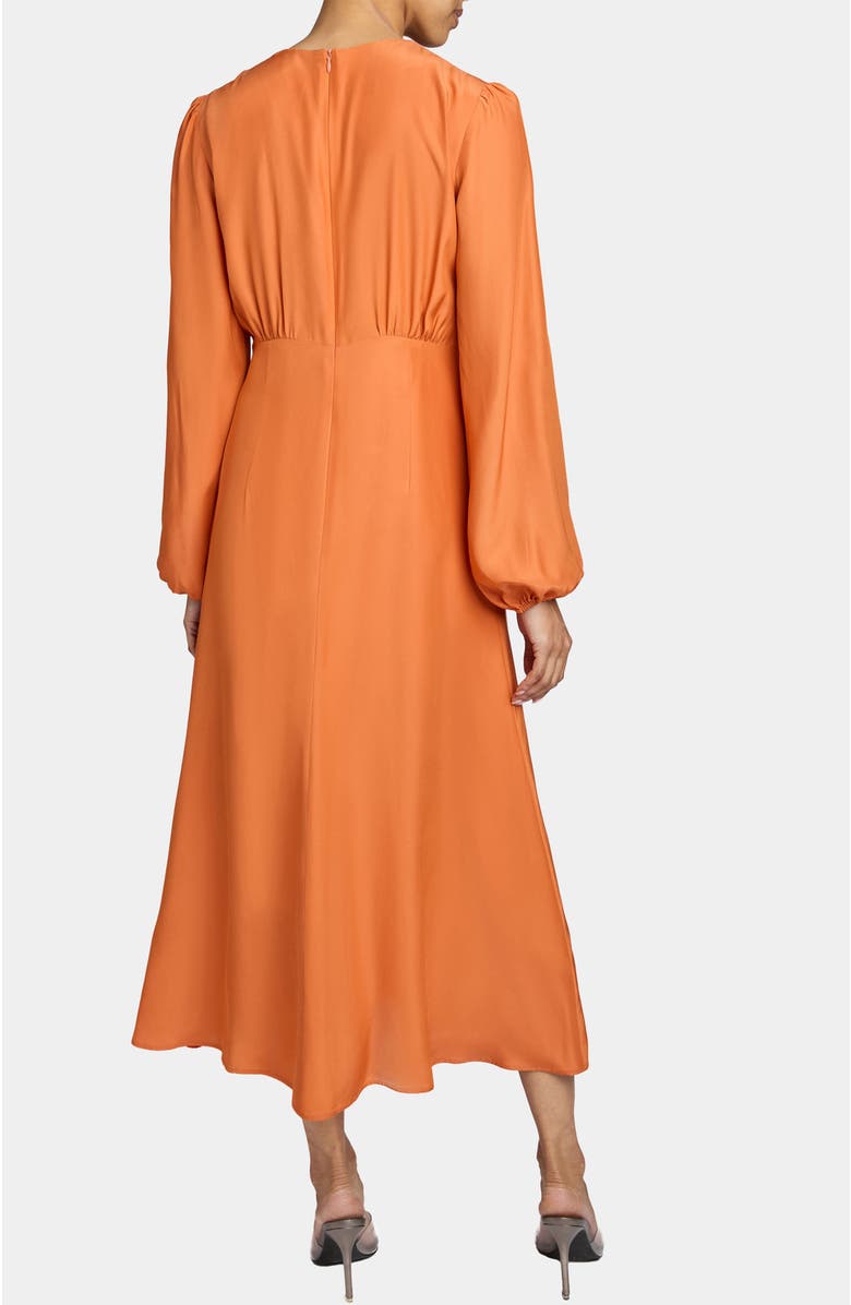 Santorelli IMANI Long Sleeve Midi Dress in Silk Crepe de Chine, Alternate, color, Orange Glow