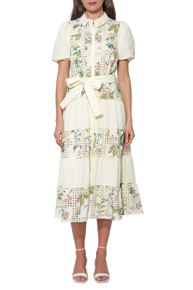 Octavia Button-Up Tiered Midi Dress, Main, color, IVORY