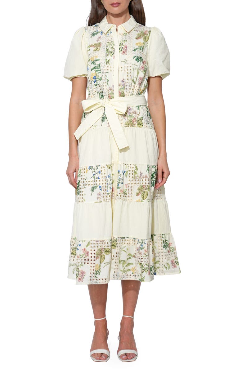 Adelyn Rae Octavia Button-Up Tiered Midi Dress, Main, color, Ivory