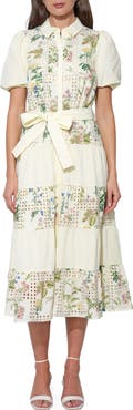 Adelyn Rae Octavia Button-Up Tiered Midi Dress